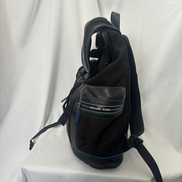 Michael Kors MK Black Nylon Leather Cooper Backpack Logo Patch Buckle Flap Bag main image 10